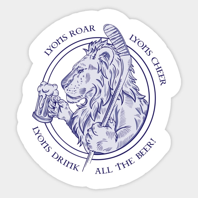 Lion drinking beer Sticker by Jonesntees